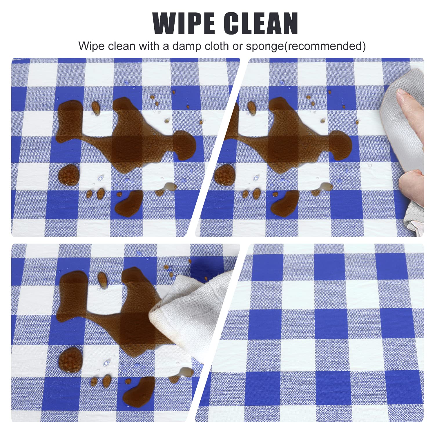 Fitable Blue Checkered Picnic Table Cover Waterproof Vinyl Fitted Table Cover Flannel Backing Outdoor Indoor Tablecloth 30 ''X96